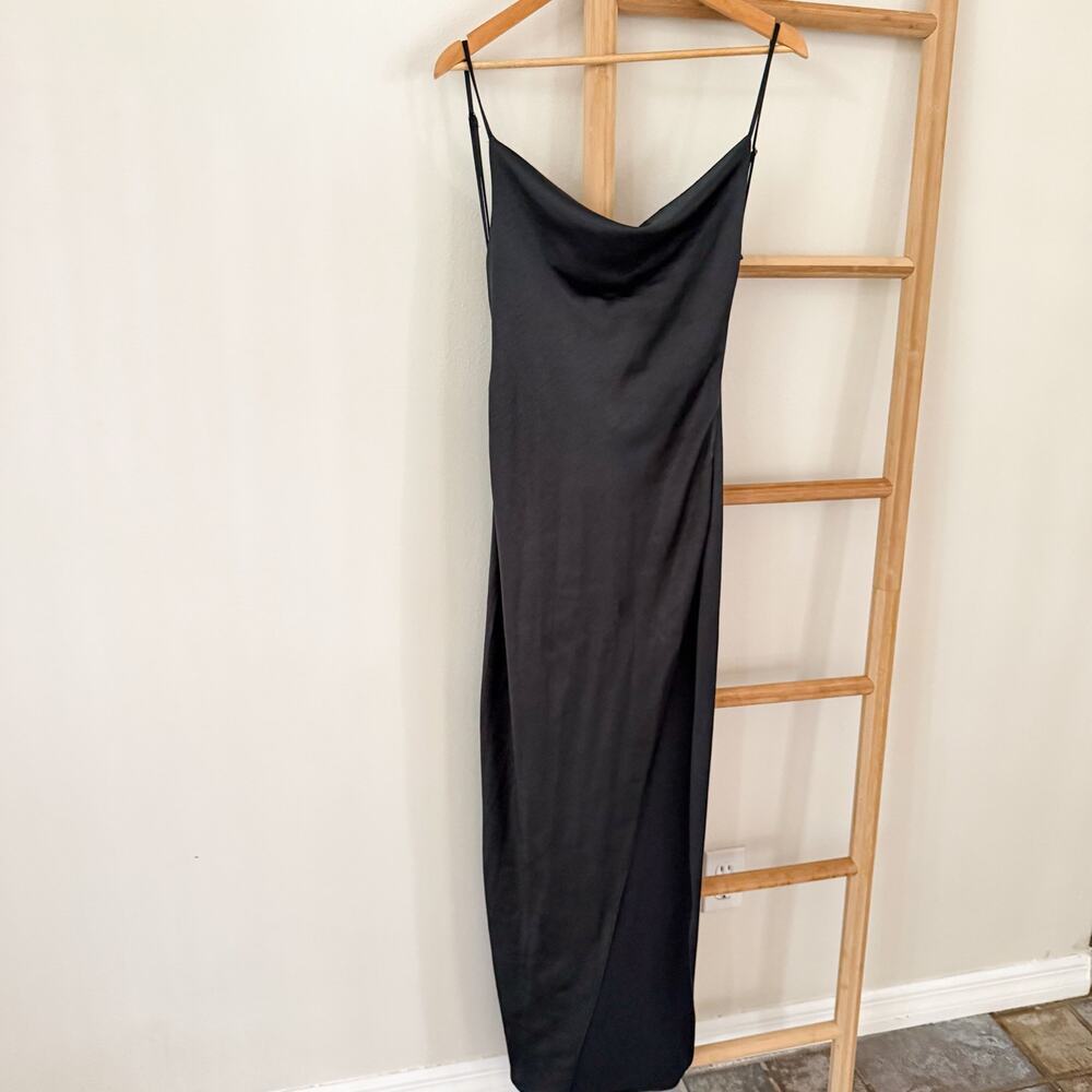 NWOT Oh Polly Black Cowl Neck Backless High Slit Maxi Dress US 2 - Picture 2 of 14